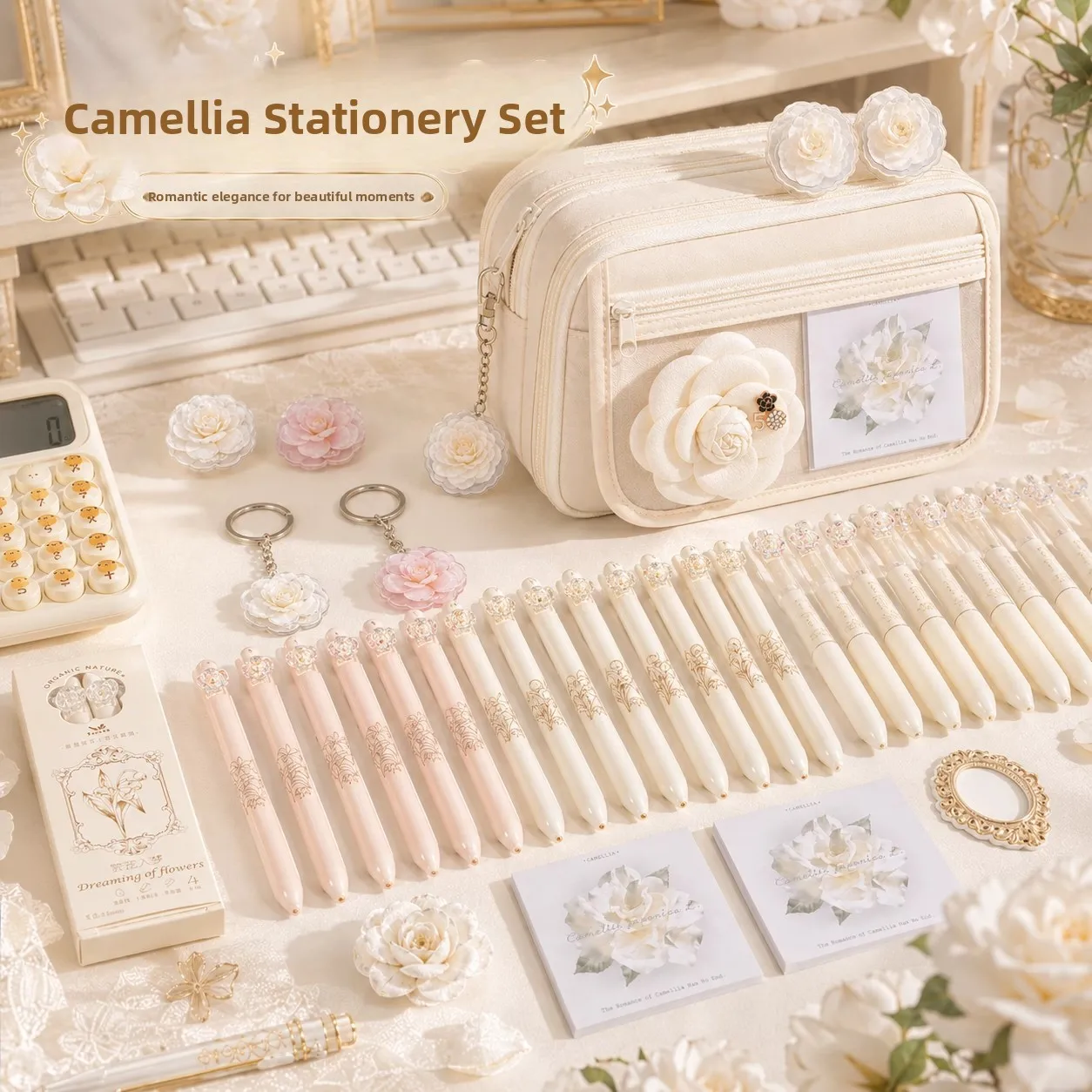 Large Capacity Tea Rose Pencil Case Girls Stationery Box Transparent Oxford Cloth Material School Supplies Gift for Girls