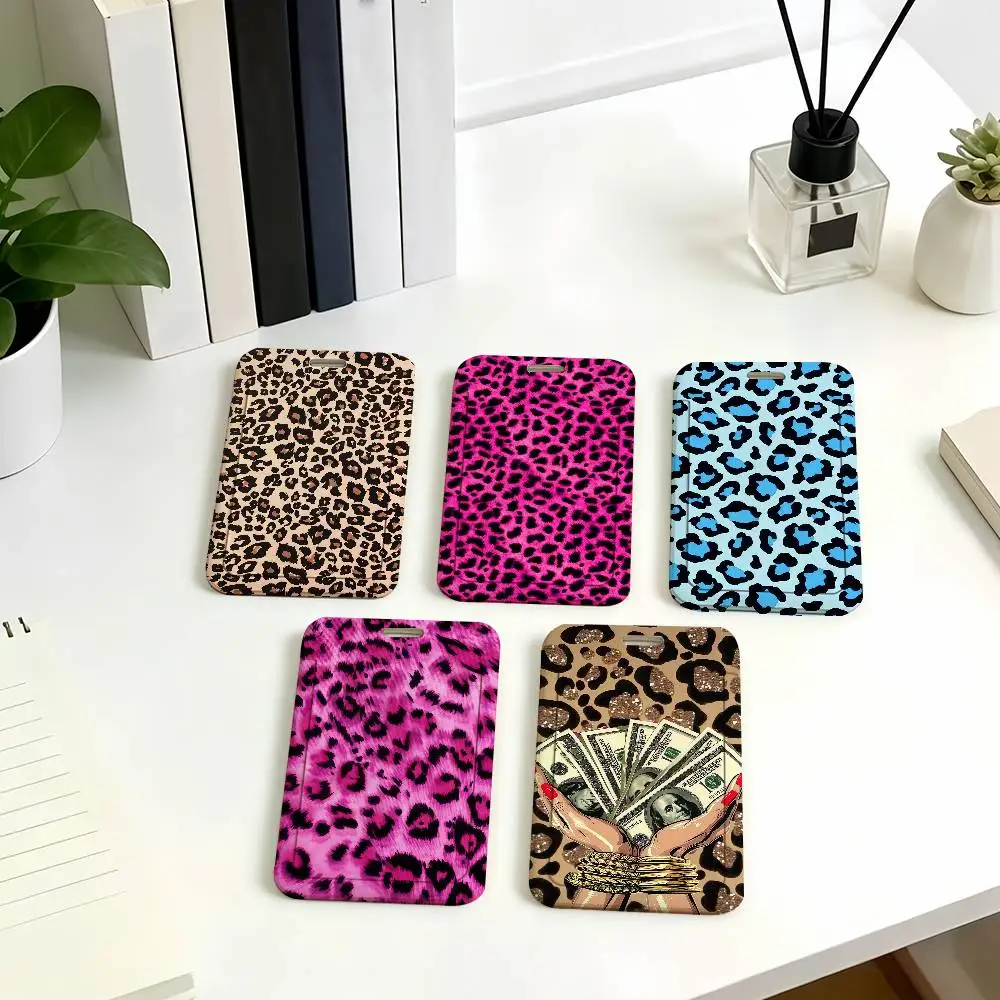 Leopard Print Card Holder Student ID Case Daily Use Subway Commute Work Cover Office School Bus Protector