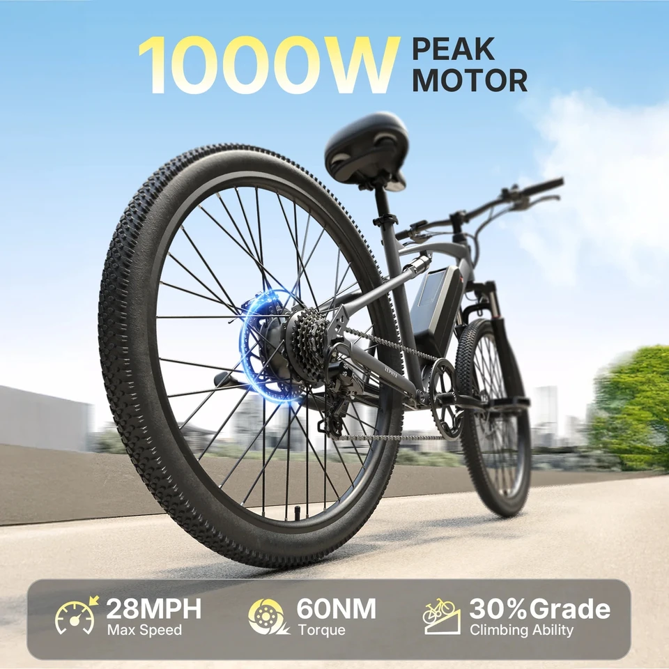 QRONGE Zephyr Electric Bike for Adults 1000W Peak Motor 486Wh Battery Mountain Electric Bicycle 26'' Tire Full Suspension E-bike image 7