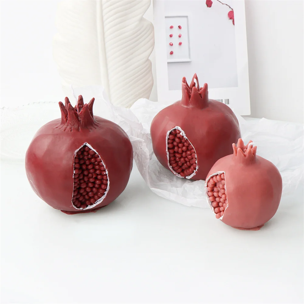 3D Offene Granatapfel Silikon Kerze Form Rote Frucht Form Aroma Gips Harz Form DIY Sojabohnen Wachs Werkzeuge Wohnkultur Party Geschenke
