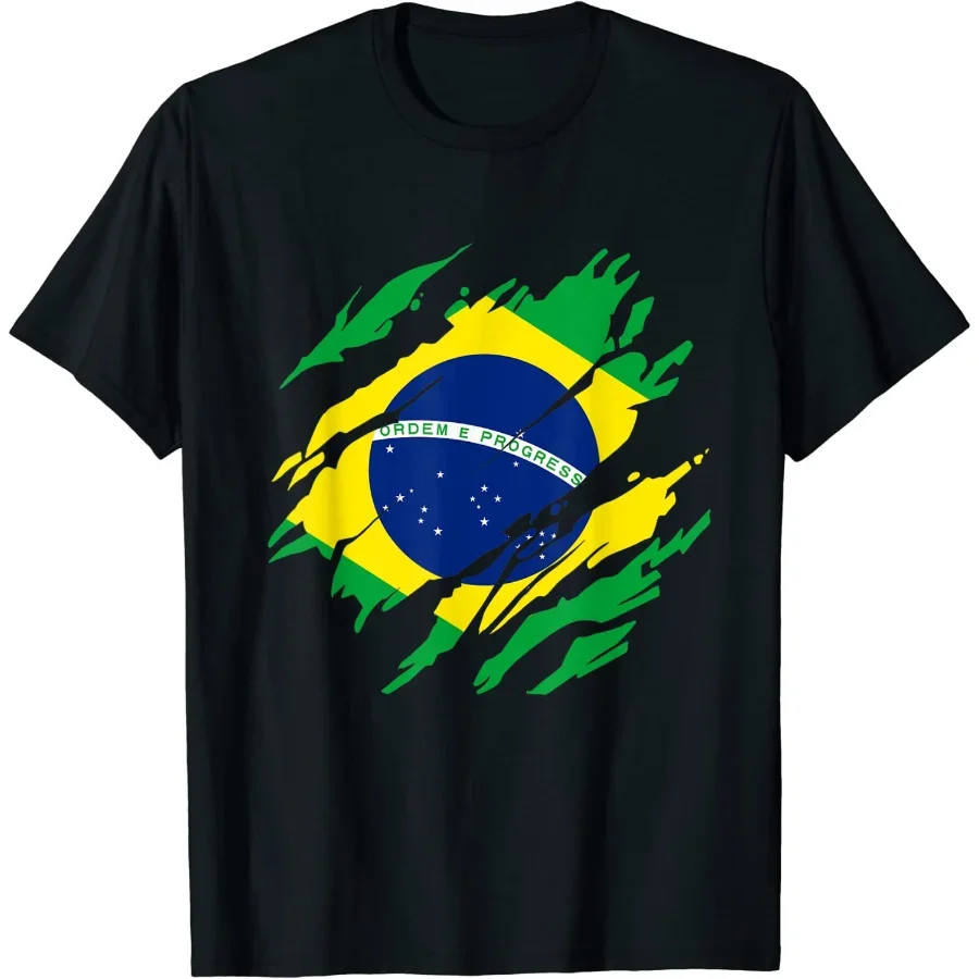 

Brazilian Flag Brazil Men T-Shirt Short Sleeve Casual 100% Cotton O-Neck Summer T Shirt
