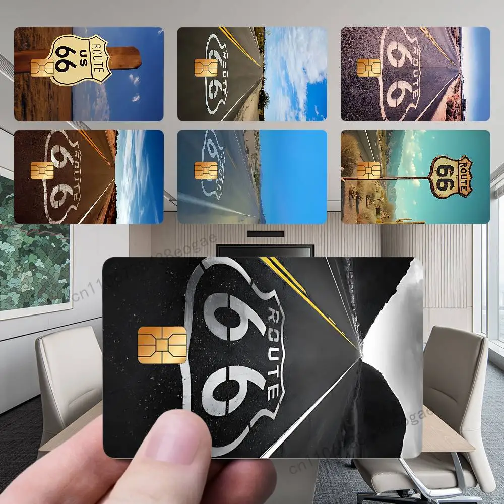 

America Art Route 66 Bank Credit Cards Bus Pass Stickers Cool Decoration Waterproof 4PCS Card Protective Film