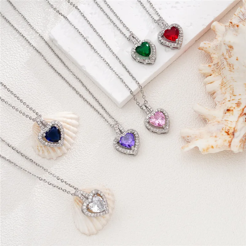 High Grade Heart Zircon Jewelry Sets Stainless Steel Chains Cute Geometric Pendant Necklace Earrings Gifts For Women Girls