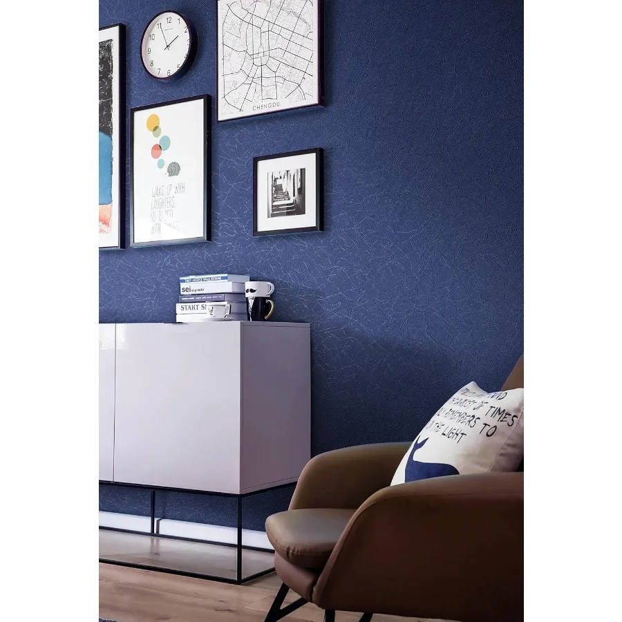 Papier peint texturé en soie bleu foncé, pour décoration de maison, de bureau ou de chambre à coucher, papier peint en vinyle auto-adhésif amovible