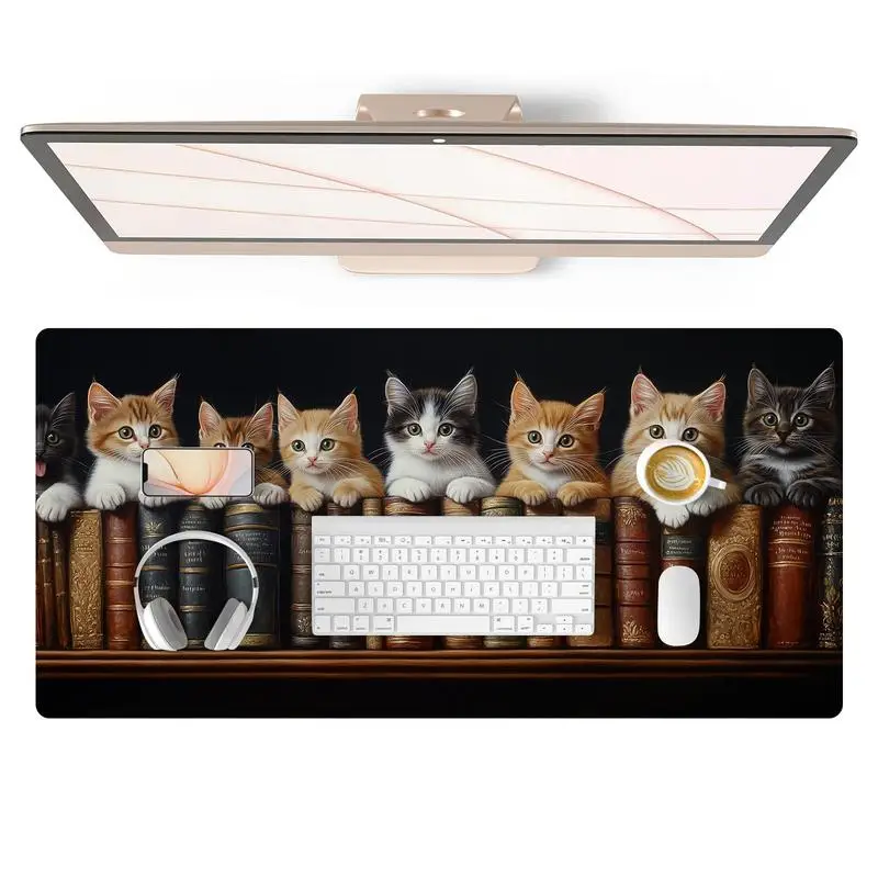 

Игровой коврик для мыши BENESPACE Cat Book, большой нескользящий коврик для стола с подставкой для клавиатуры
