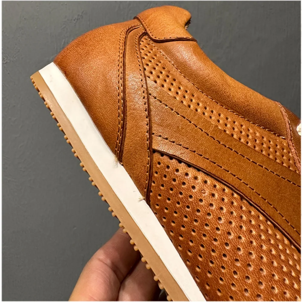 QHCCID Handmade Horsehide Sneakers, Men's Casual Shoes Breathable Sport Running Shoes for Men