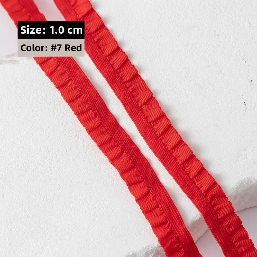 Multi-Color Ruffle Lace Trim 1cm Width Stretchable Fabric Elastic Frill Ribbon Frilled Edge 10 Yards Length
