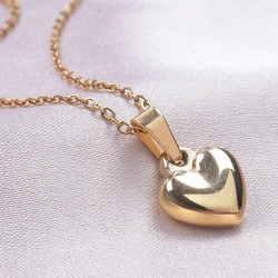 Small Heart Pendant Necklace Lover Jewelry Plain Stainless Steel Necklaces For Women Men Accessories 45cm Chain Y2k Girl Choker