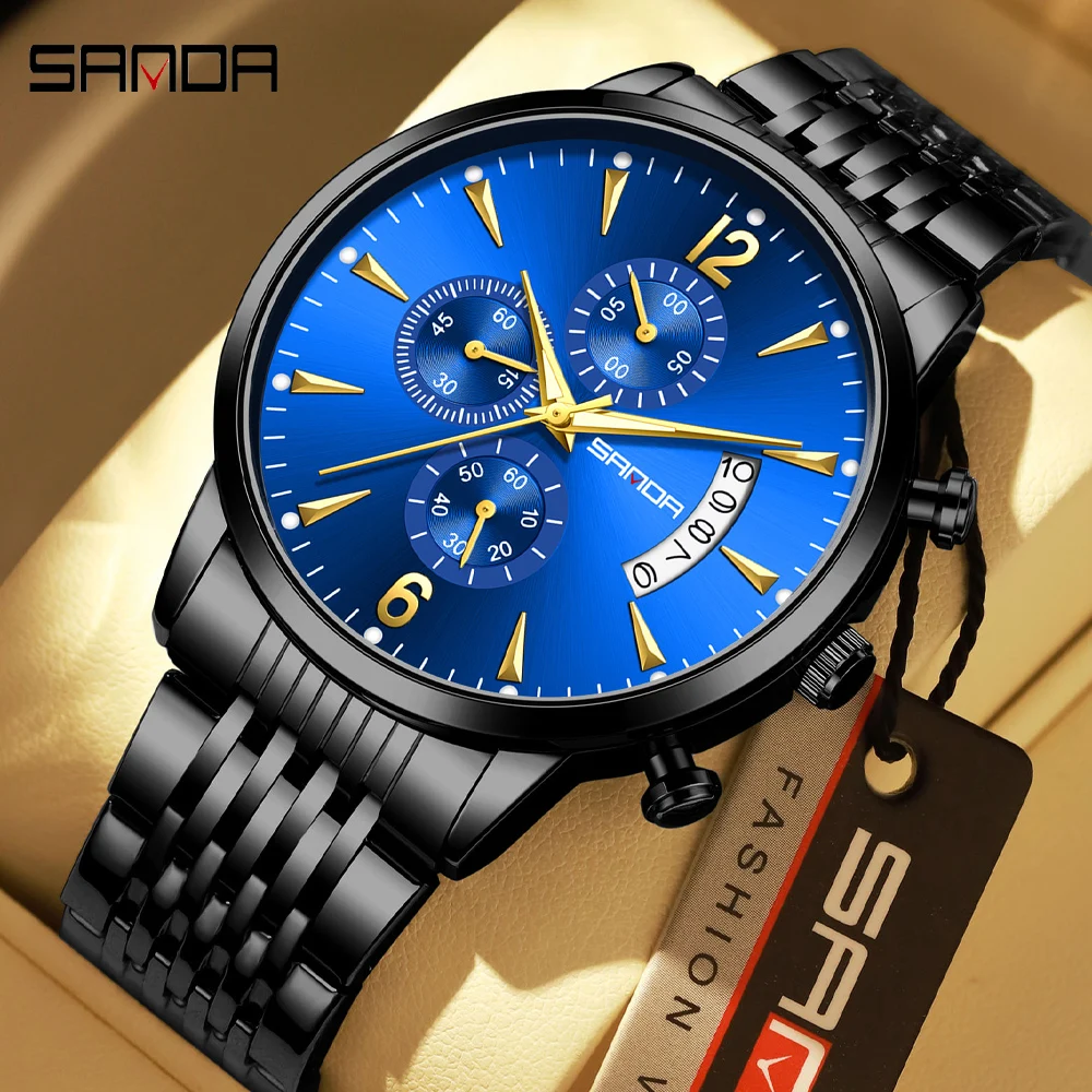 

Sanda Top Brand Luxury Watch For Man Quartz Sports Men Waterproof Luminous Stainless Steel Chronograph Men's Watches Clock Reloj