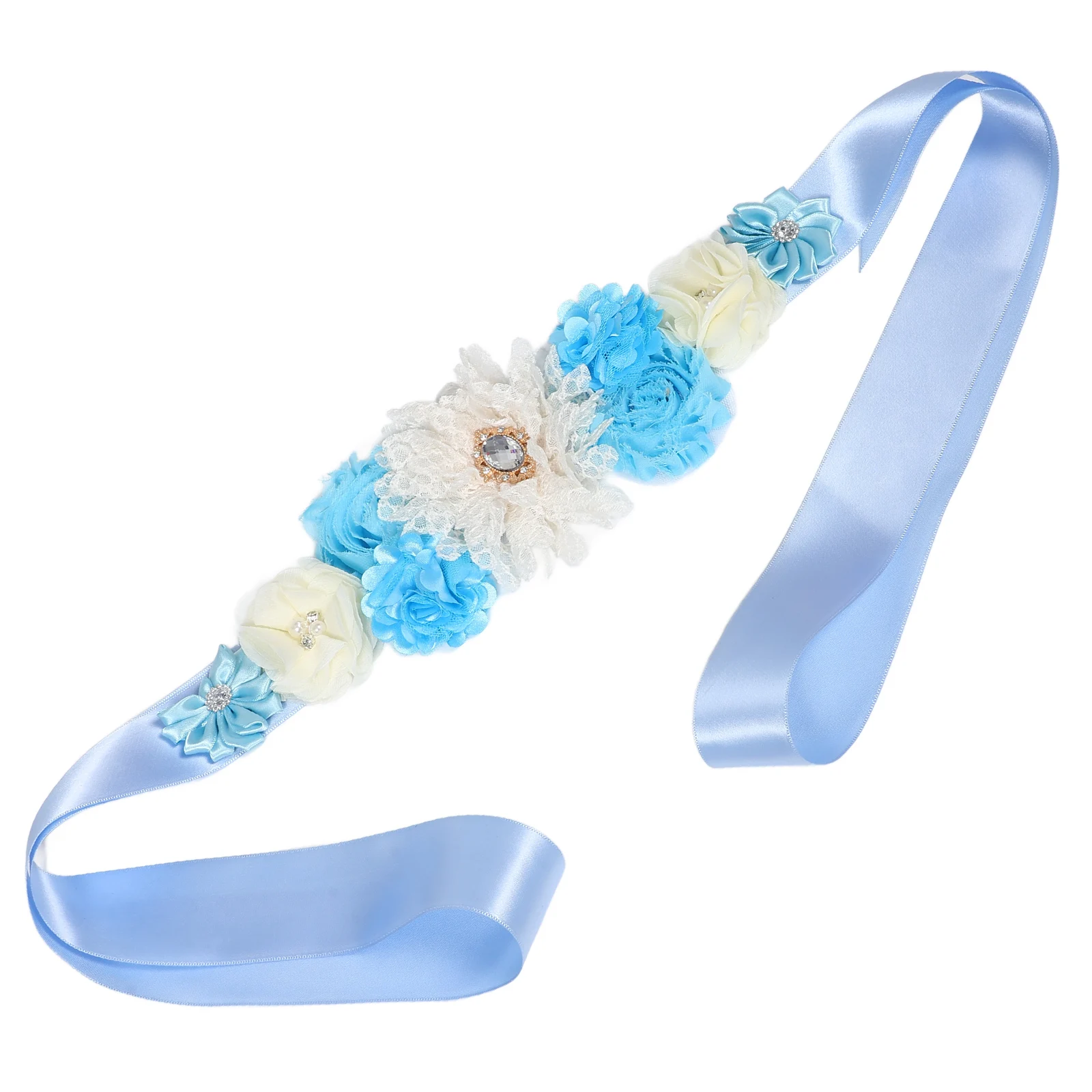 

2Pcs Maternity Sash Pregnancy Belt Floral Decor Rhinestone Belly Support Adjustable Size Photo Prop Women Accessories