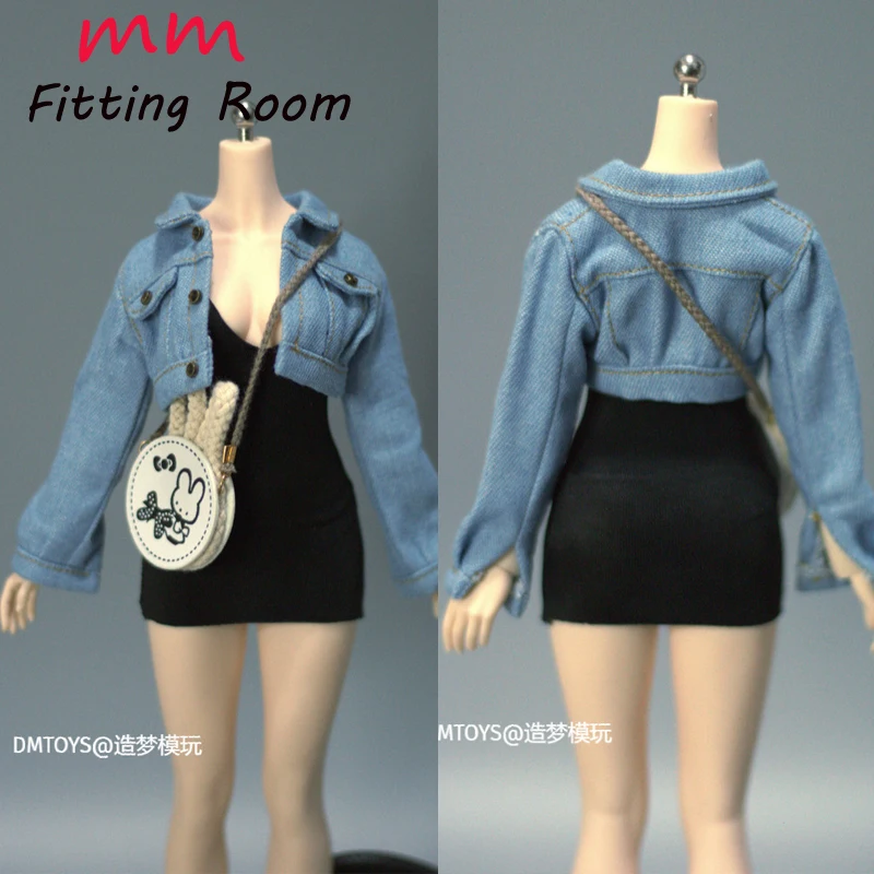 1/6 scale female dolls clothes Short denim jacket dress suit for 12'' TBLeague JIAOU DOLL action figure