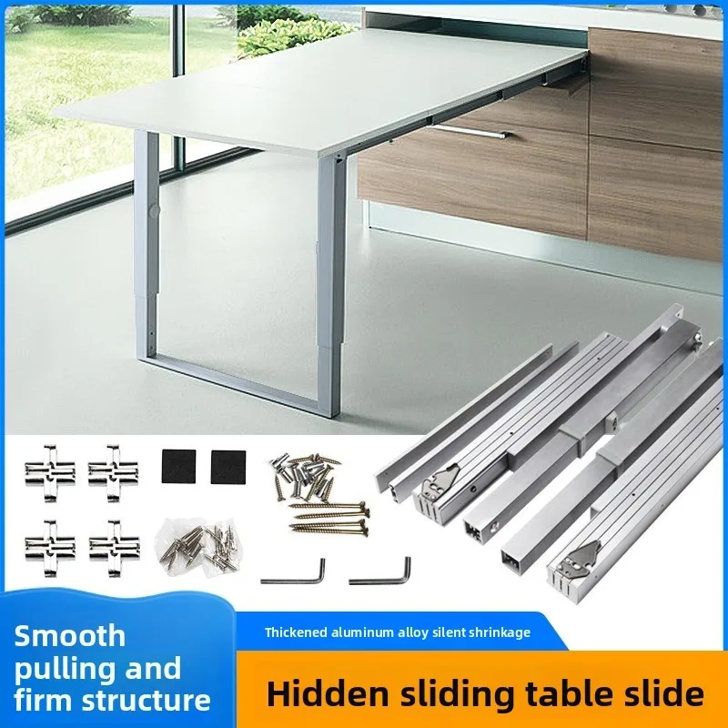 Flat push folding dining table, slide rail multi-function gun gray pull retractable dining table