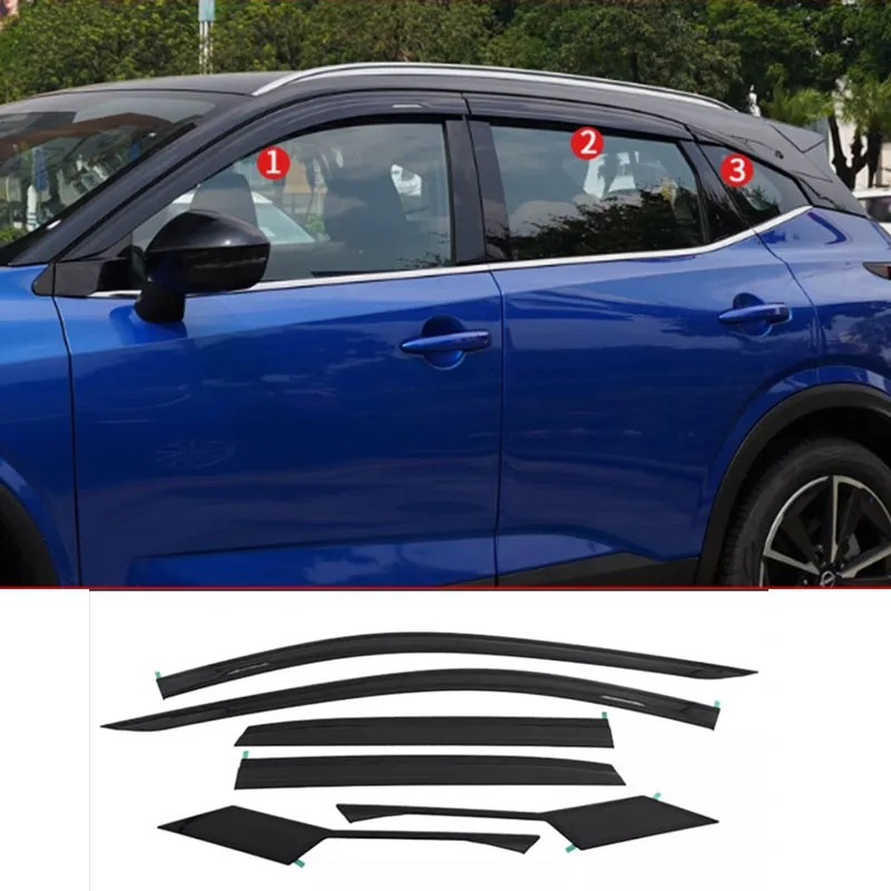 

car accessories For Nissan Qashqai J12 2021 2022 2023 2024 2025 black Window Visor Vent Shades Sun Rain 6PCS