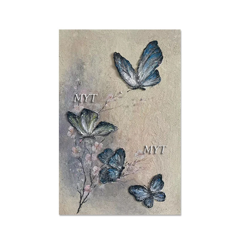 لوحات تجريدية، صورة مصنوعة يدويًا على شكل زهور الفراشة، جدار فني، بدون إطار، أكريليك سميك الملمس، عمل فني قماشي تجريدي