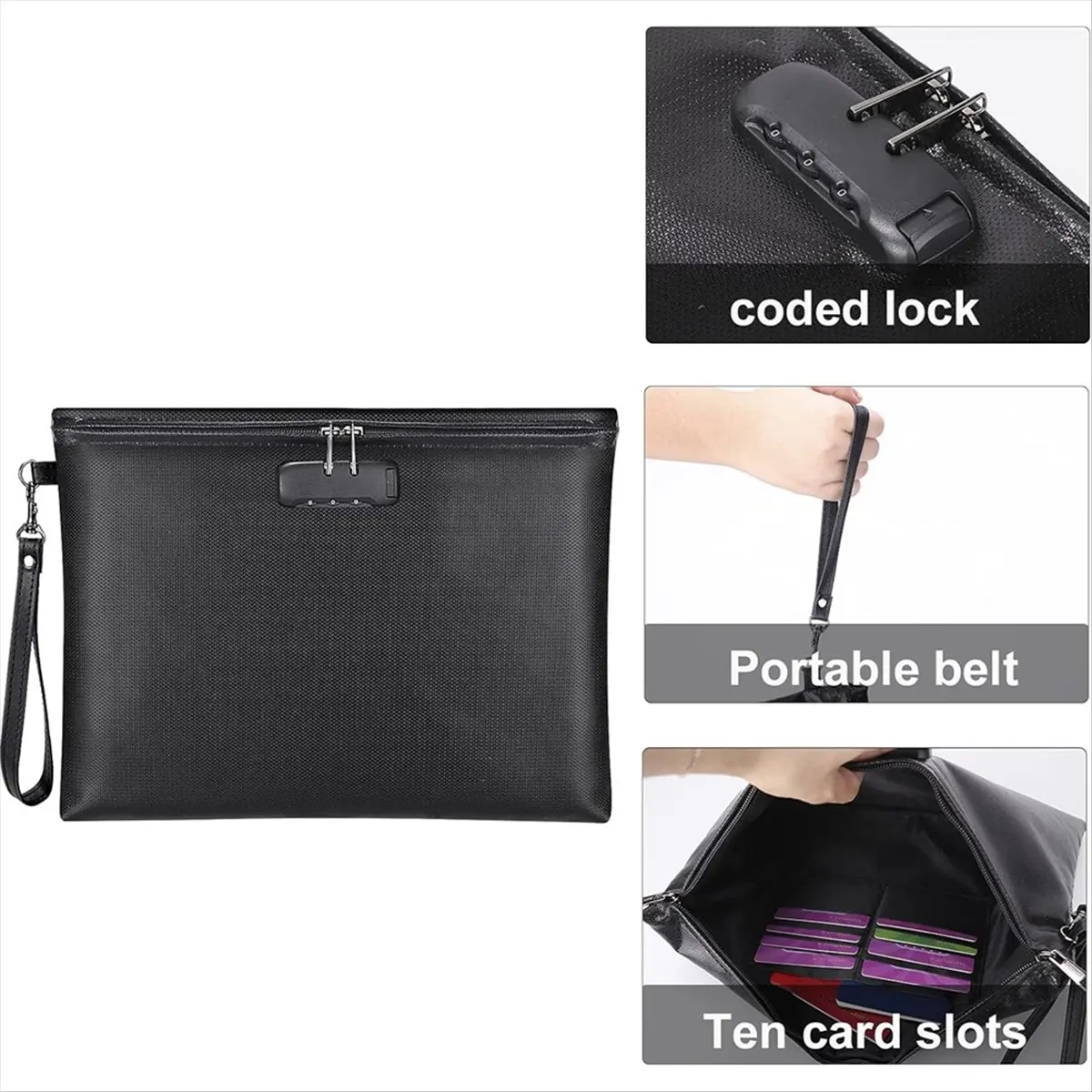 

*ESTR Fireproof Document Bag with Lock, with Zipper Closure, Storage Pouch for A4 Letter Size Document, Cash,Cell Phone,Tablet