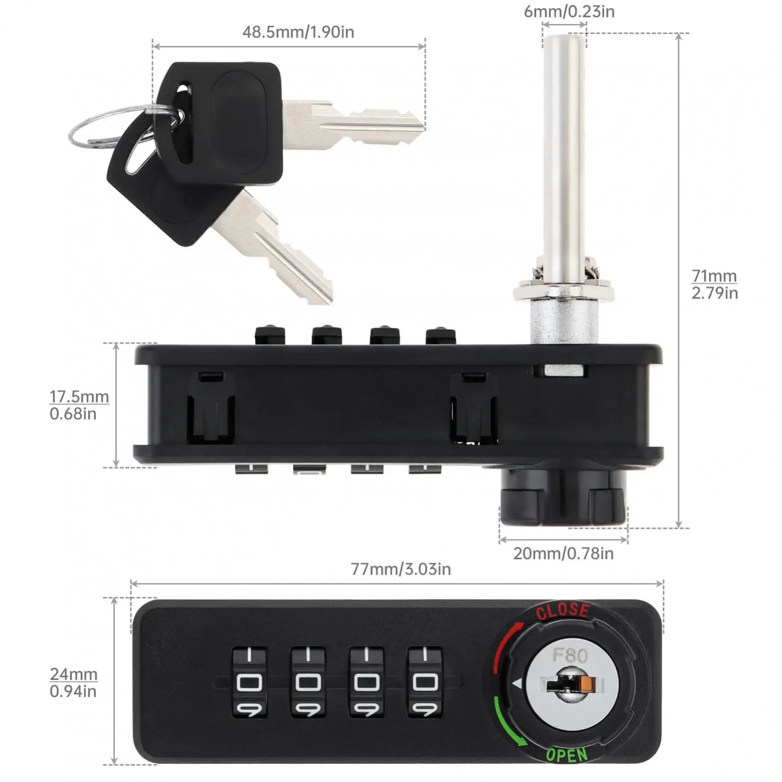 Black Triple Cabinet Password Lock for Front Drawer / Iron Cabinet / Bank Office Desk Locks with Keys