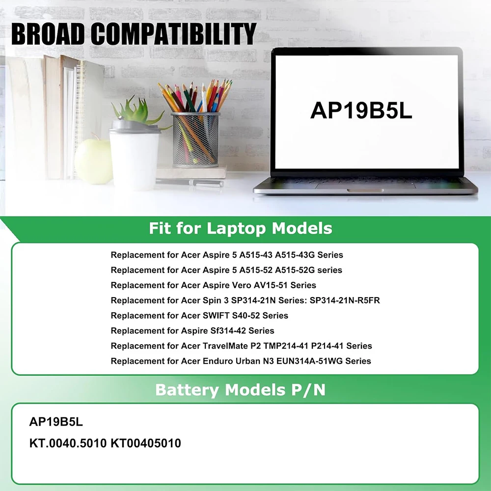 AP19B5L Laptop Battery for Acer Aspire 5 A515-43 A515-43G A515-52 A515-52G A515-55 Swift 3 SF314-42 SF314-512 TravelMate P2