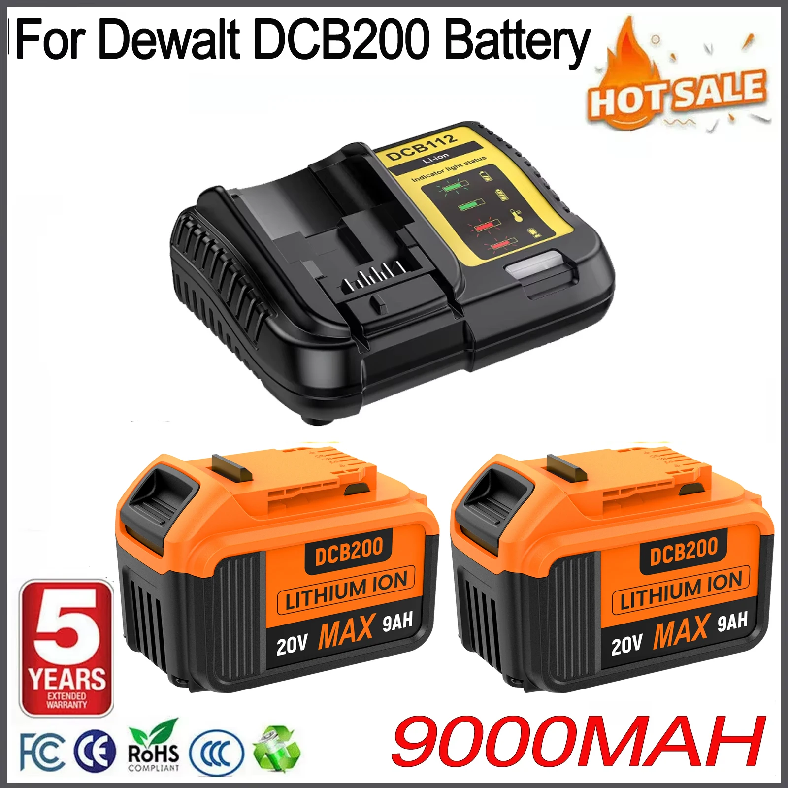 Voor Dewalt 20 V Batterij DCB200 9000 mAh 21700 Lithium Batterij Oplaadbare Batterij Compatibel DCB182 DCB180 DCB181 Tool Batterijen