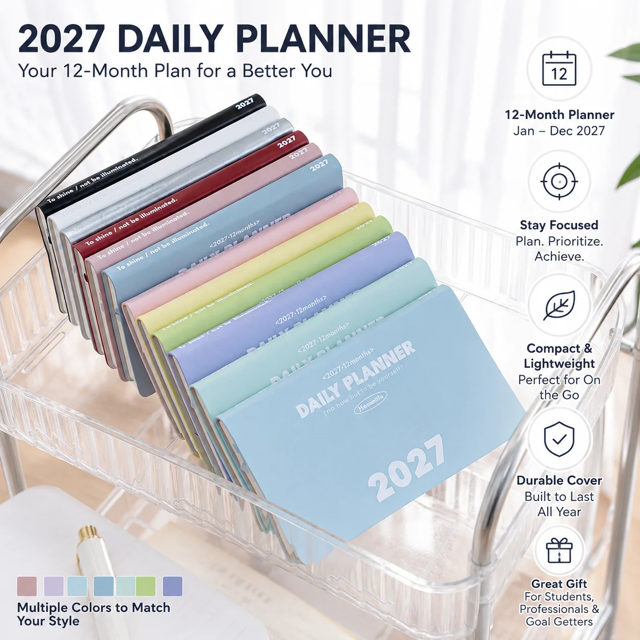 New Planwith 2027 Daily Planner Scroll Up Notebook 12 Months Schedule Agenda Book For Work Study Office Stationery Supplies Hot