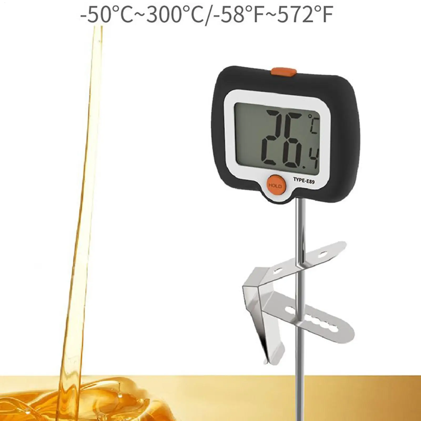 

Цифровой датчик температуры приготовления пищи, длинный зонд, кухонный измерительный инструмент с зажимом для кастрюли, датчик температуры масла для жарки, с вращающимся