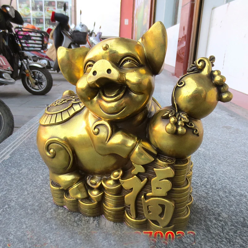 TOP GOOD # HOME Shop lobby Business Money Drawing luck Propitious GOLD Fortune pig FENG SHUI BRASS Sculpture Statue