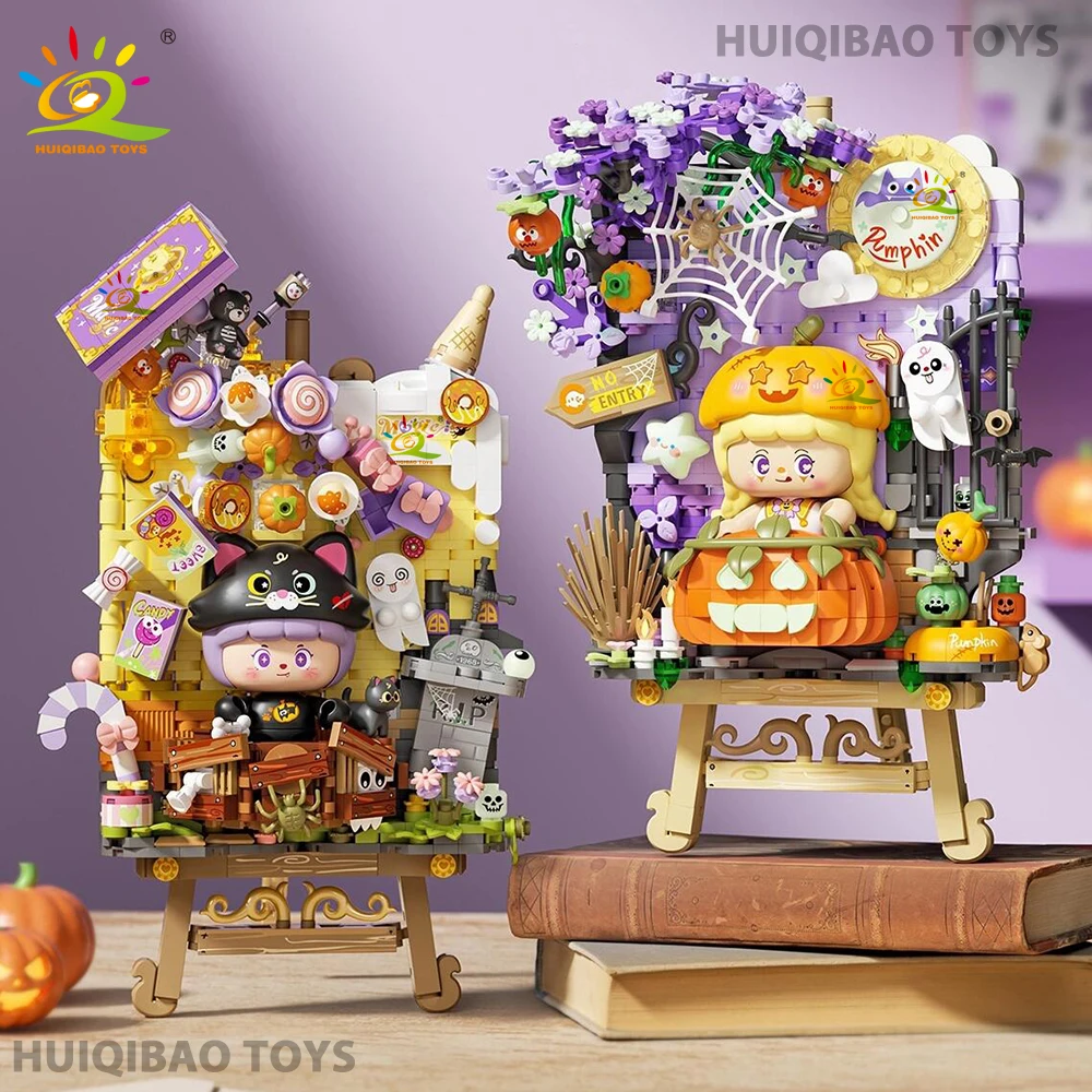 HUIQIBAO Halloween 3D Puzzle Easel Craft Kit Building Blocks City DIY Creative Bricks Toys for Adult Decorative Ornaments Gift