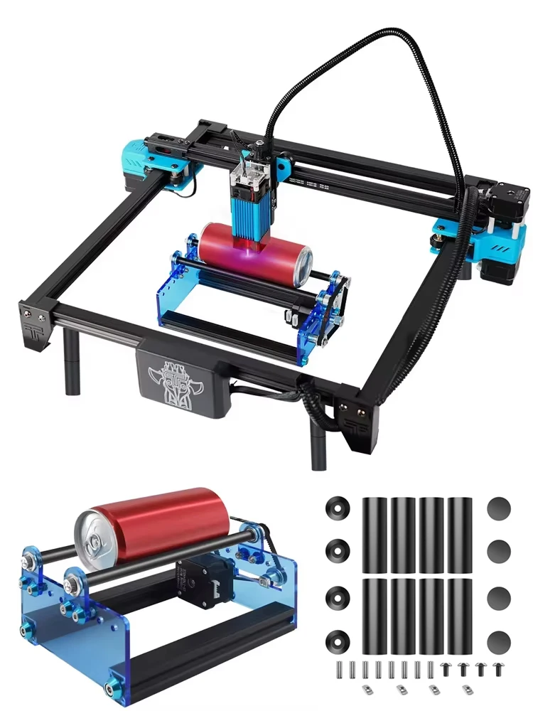 Graveur laser TWOTREES, axe Y, rouleau rotatif 360 ° Repose-pieds rehaussant rotatif pour la gravure au laser des canettes d'objets extra longs