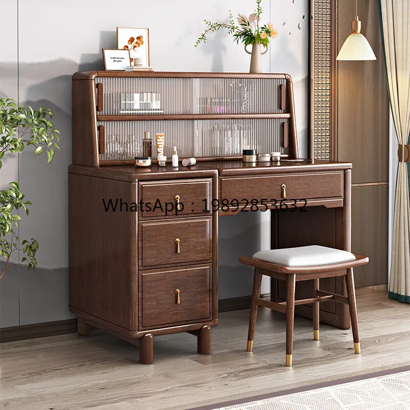 LYY New Chinese Style Solid Wood Dressing Table Walnut Small Apartment Flip Storage Makeup Table Two-in-One with Mirror