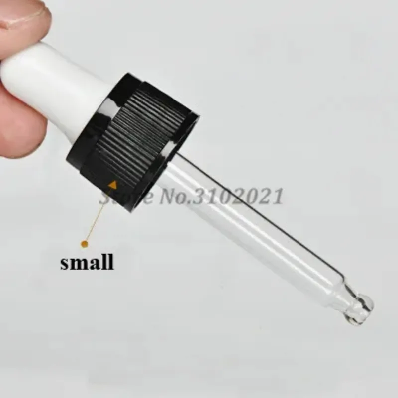 50pcs/lot Plastic Black/White Screw Press Dropper Cover Cap with Glass Pipette for 5/10/15/20/30/50/100ml Essential Oil Bottles