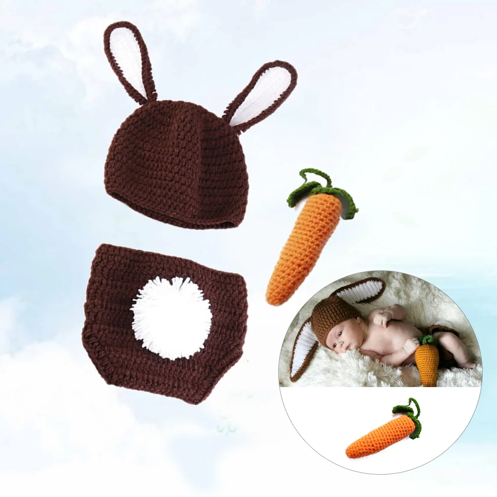 

Crochet Bunny Rabbit Costume With Carrot for Newborn Photography Props Knitted Infant Baby Animal Hat for Photo Shoot