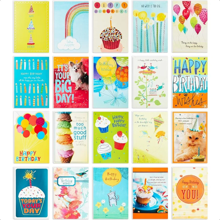 

Birthday Cards Assortment 20 Cards with Envelopes Refill Pack for Card Organizer Box