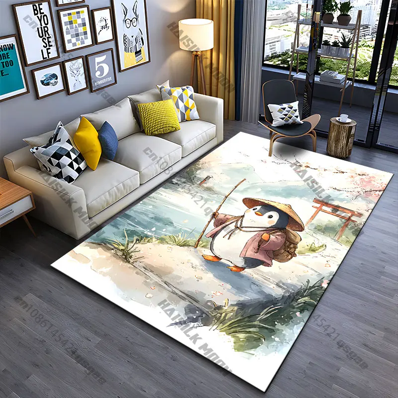 Penguin traveler peaceful nature journey carpet Yoga living room room decor children's crawling mat doormat area rug