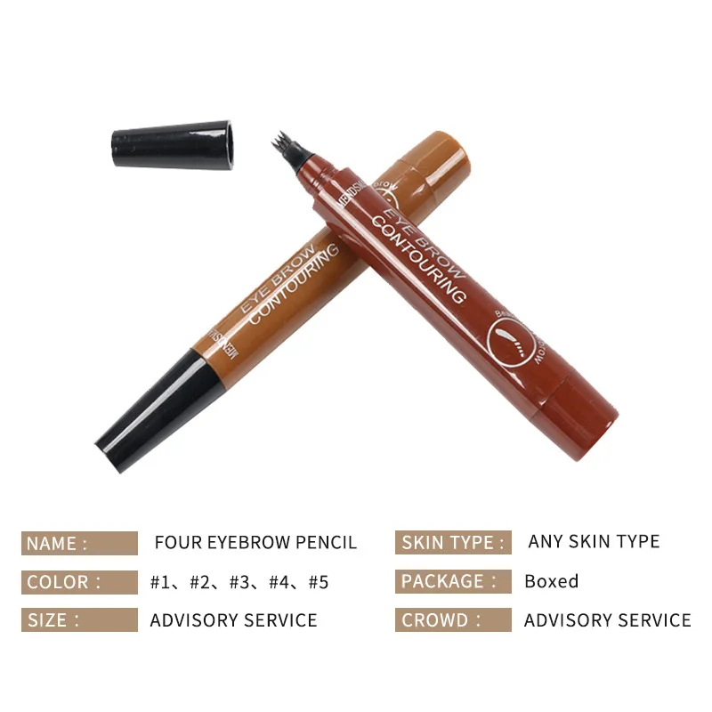 4‑Prong Liquid Eyebrow Pen, Waterproof Eyebrow Pencil for Simulation Wild Look, Create Natural Hair‑Like Brows Eye Makeup