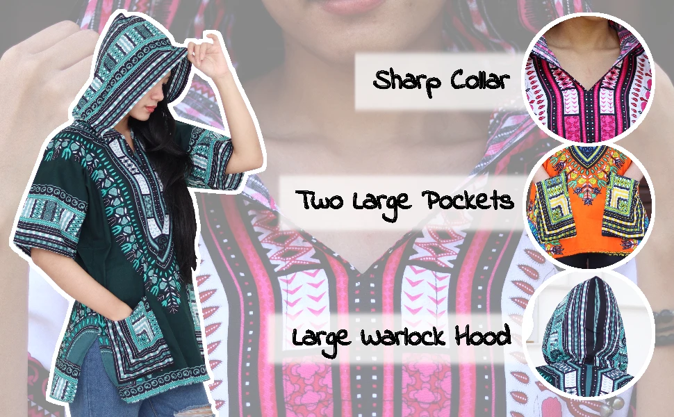 African Dashiki Shirt Unisex Africa Traditional Hoodie Top Clothes 100% COtton White Blue One Size fits All