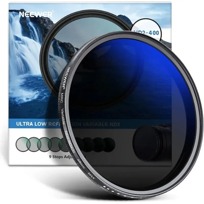 

58mm Variable ND Filter ND2-ND400 (1-9 Stops), Neutral Density Filter, Multiple Coatings, Water and Scratch Resistant