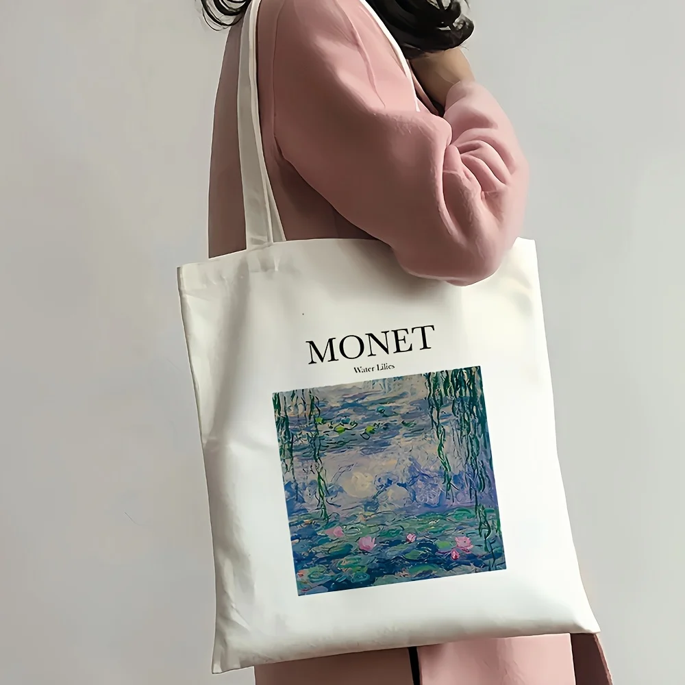 Women's Large Tote Bag - Monet Water Lilies Art Print, Spacious Shoulder Bag, Durable Polyester Canvas-like
