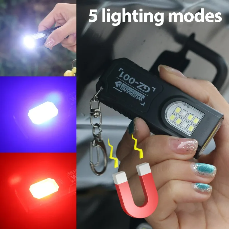 Mini Keychain Flashlight Portable Magnet LED Camping Lamp USB Charging Torch Light Outdoor Hiking Fishing Waterproof Flashlights