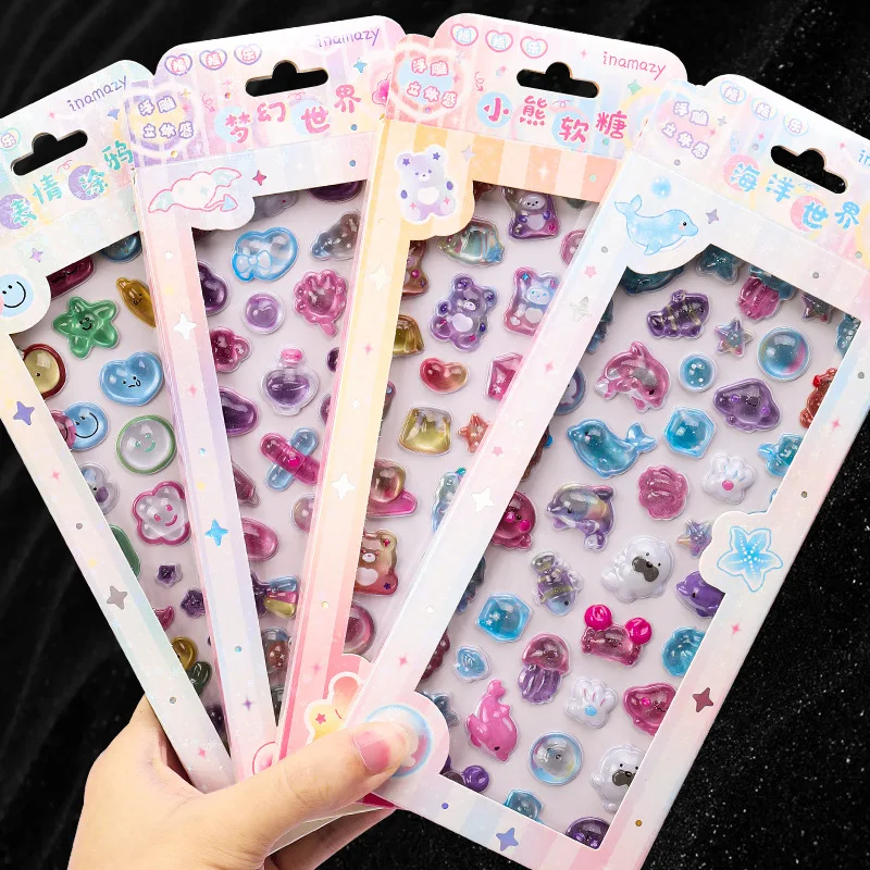 Tatlı Karikatür Karalama Defteri Dergisi Etiket 3D Kabartma Sevimli Hayvan Kpop Fotocard Etiket Sevimli DIY Dekor Dizüstü Kırtasiye Etiket