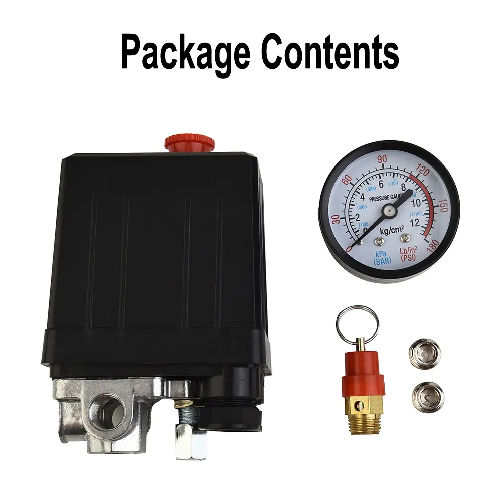 

High Quality 175psi 4 Port Air Compressor Pressure Switch Manifold Regulator + Safety Valve 220V 12 Bar Strong Plastic Shell