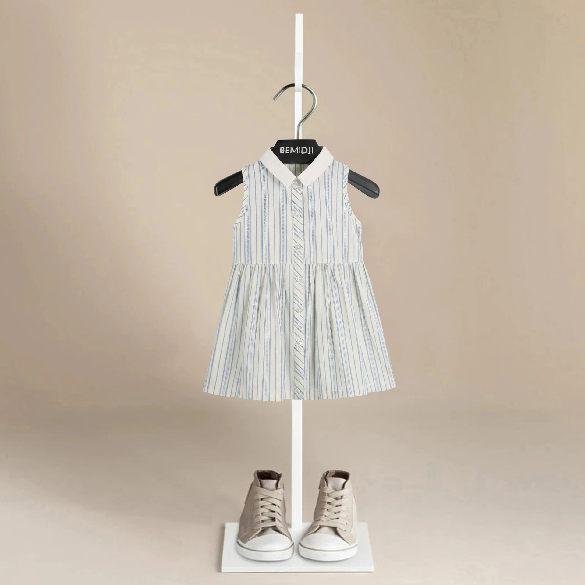 

New Solid Striped Baby Girl Dress Cotton Button Kids Dresses Summer Princess Party Dress Toddler Girls Sundress Kids Clothes