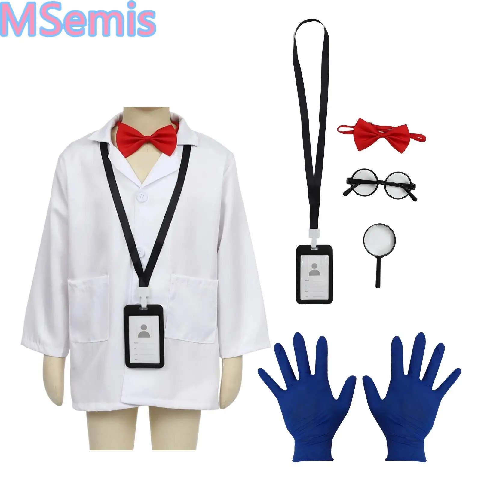 Kids Doctor Scientist Lab Costume Set Kids Role Play Thick White Coat with Other Matched Costumes Accessories Party Gift