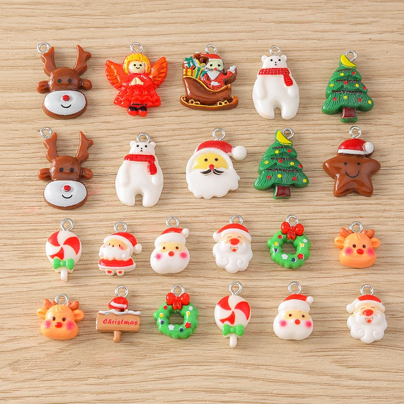 10 stücke Cartoon Weihnachten Charms Harz Hirsch Santa Claus Baum Charms Anhänger für Schmuck machen DIY Halsketten Ohrringe Handwerk Geschenk – Detail 2