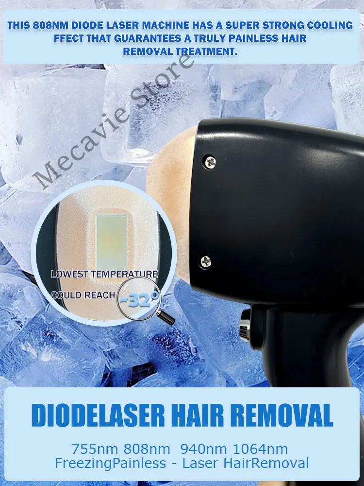 آلة إزالة الشعر بالليزر ذات 3 موجات احترافية عالية الطاقة بقدرة 4000 وات |   808/755/940/1064nm ديود الجليد التيتانيوم التبريد للدائم