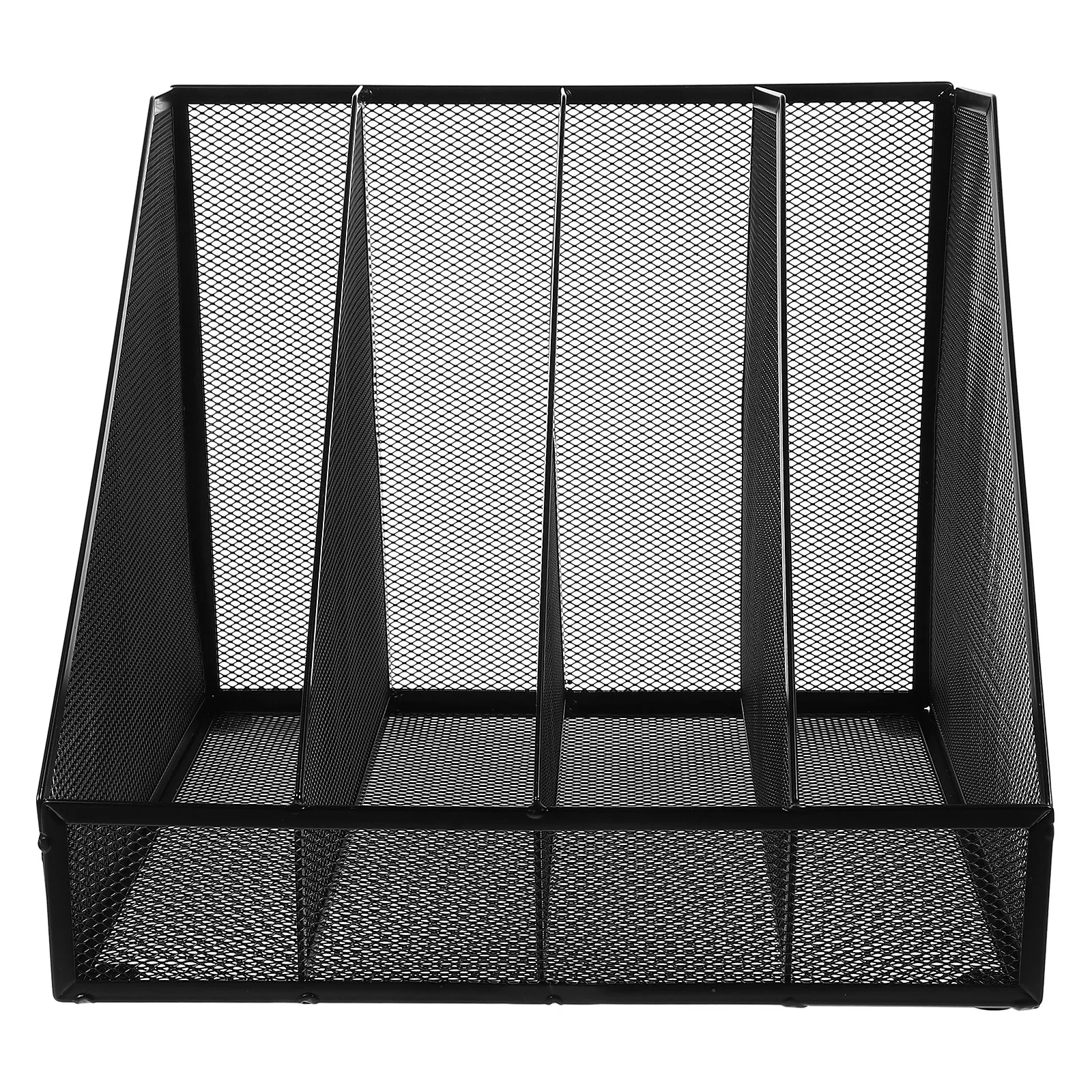

A4 Black Iron Mesh File Holder 4-Compartment Desktop Organizer Office Document Storage Rack File Desk Organizer Paper Sorter