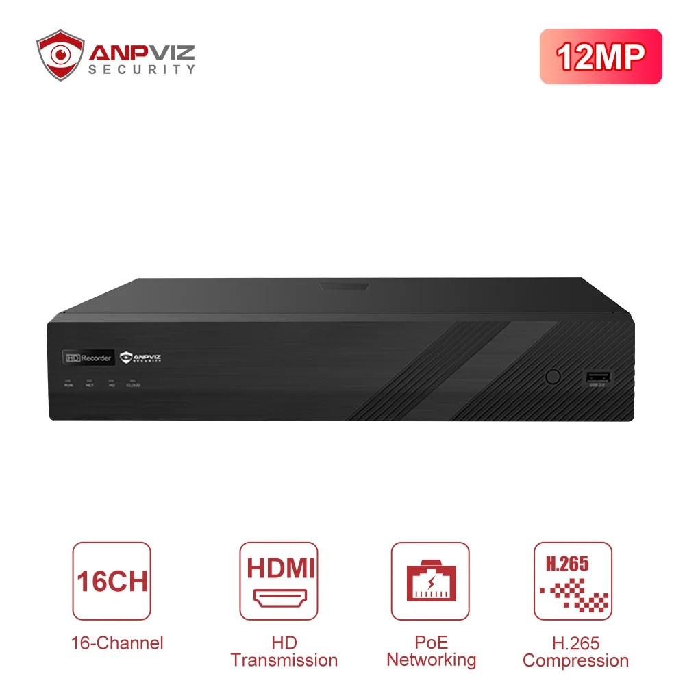 Anpviz 12MP 16 CH POE NVR IP Security Video Audio Recorder Pre-Installed 4TB HDD Plug & Play with Anpviz Cameras  for Business