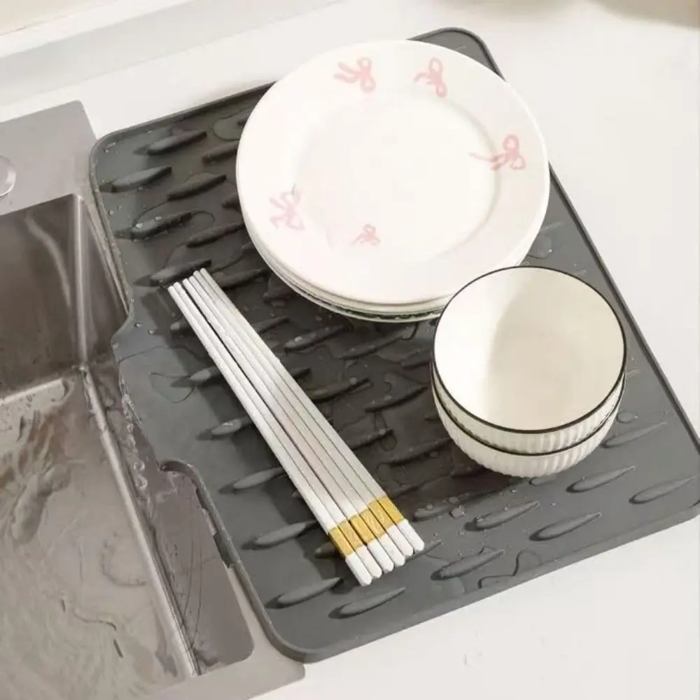 Non-slip Silicone Drainage Mat Large Size Foldable Tableware Drainer Pad Multifunctional Anti-scald Coaster Dish Drying Mat
