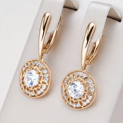 Kinel Luxury 585 Rose Gold Color Drop Earring Women Natural Zircon Flower Boho Bridal Wedding Daily Jewelry