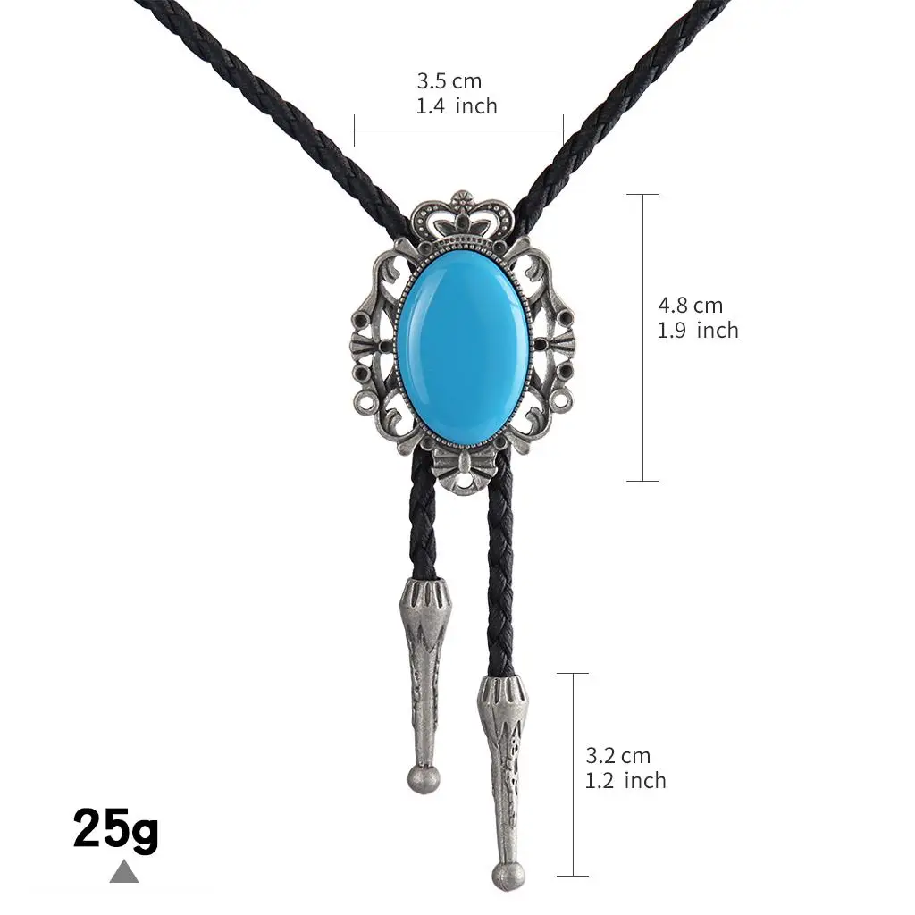 Mens Western Bolo Tie Necklace Acrylic Alloy Metal Tips Retro Turquoise Necktie for Casual or Business Wear