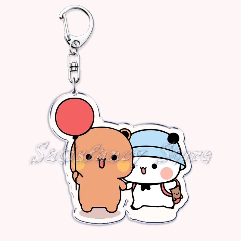 Cute Bubu Dudu White and Grey Couple Bear Acrylic Keychains Ring for Accessories Bag Pendant Key Chain Jewelry Fans Lovers Gifts