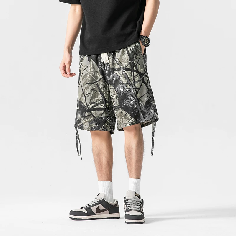 

Streetwear Printed Loose Knee Pants Youthful Vitality Summer Stylish Drawstring Men's Clothing Straight Elastic Casual Shorts